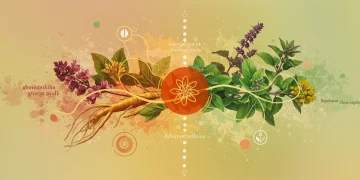 Illustration of adaptogenic herbs for stress resilience and natural health