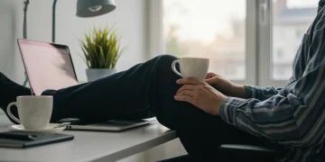 Person calmly working at a desk, reducing stress