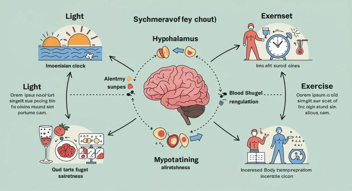 Infographic showing external cues influencing circadian rhythm.