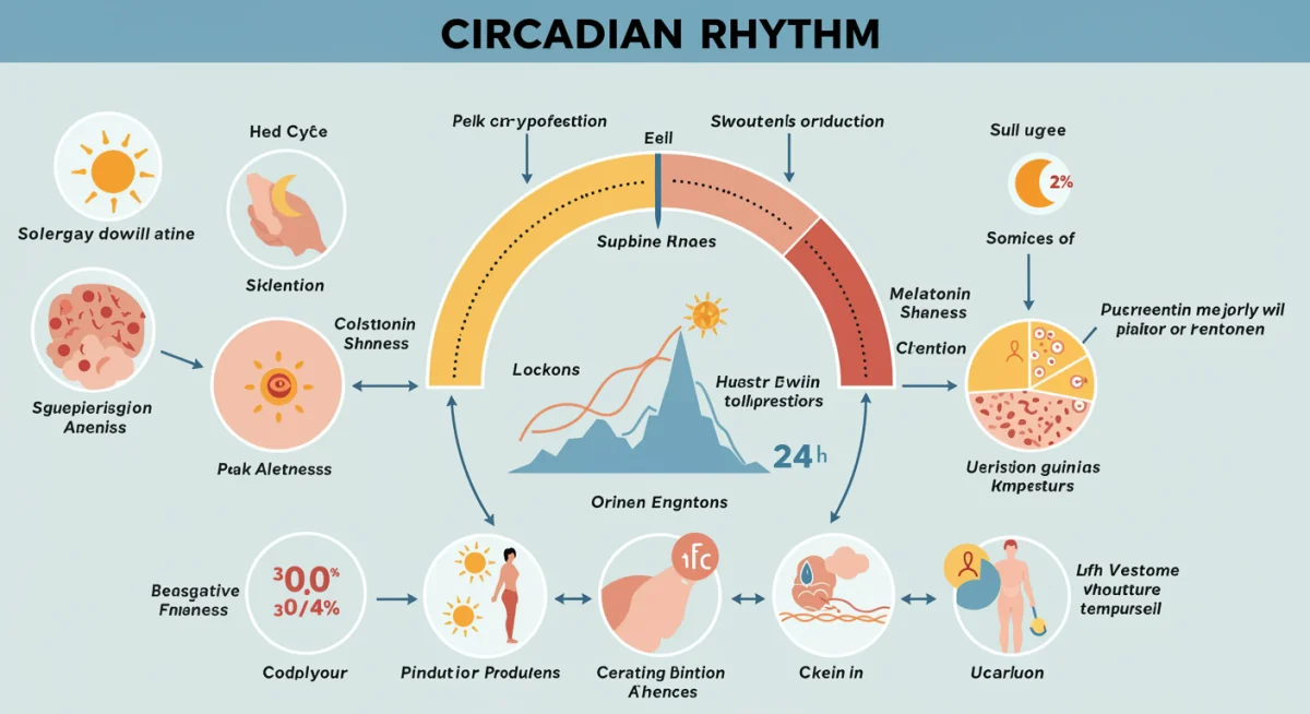 Infographic showing daily circadian rhythm cycles and their impact on body functions