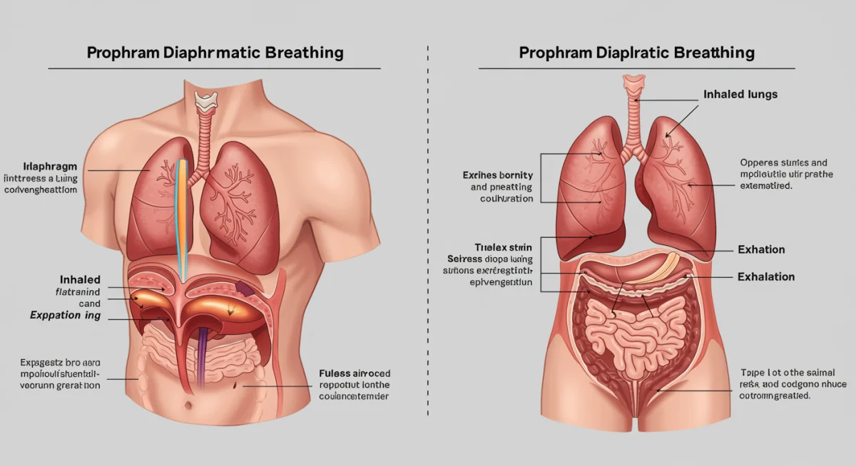 Diaphragmatic breathing infographic showing proper technique