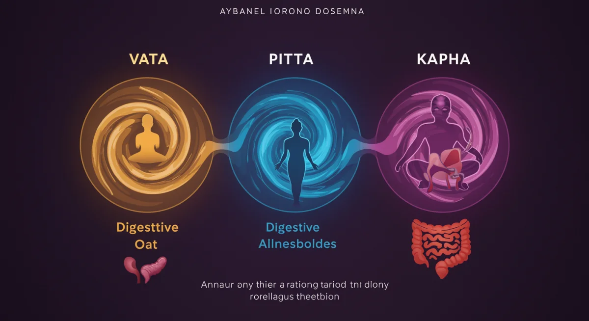 Representation of Vata Pitta Kapha doshas and their impact on digestion