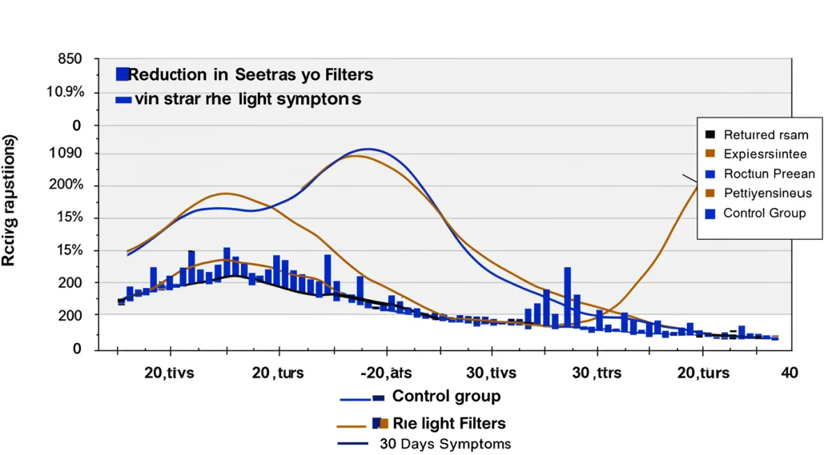 Graph showing eye strain reduction with blue light filters over 30 days