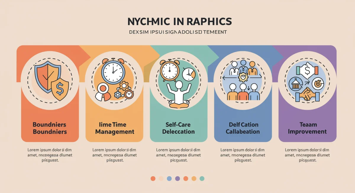 Infographic illustrating a five-step process for managing work-life balance and preventing burnout.