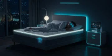 Sleep Tech 2025: 5 Smart Devices for 15% Better Rest Futuristic bedroom with smart sleep devices enhancing rest