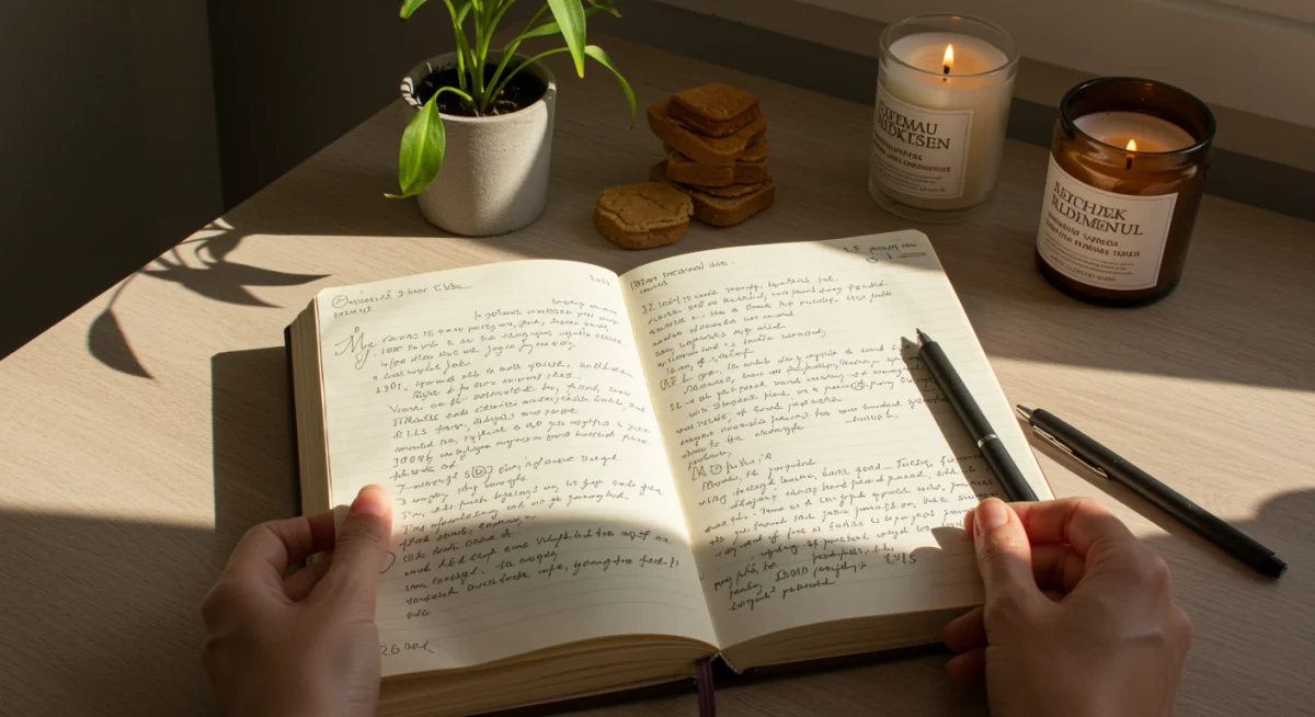 Individual writing in a journal, reflecting on emotions as a mindfulness practice