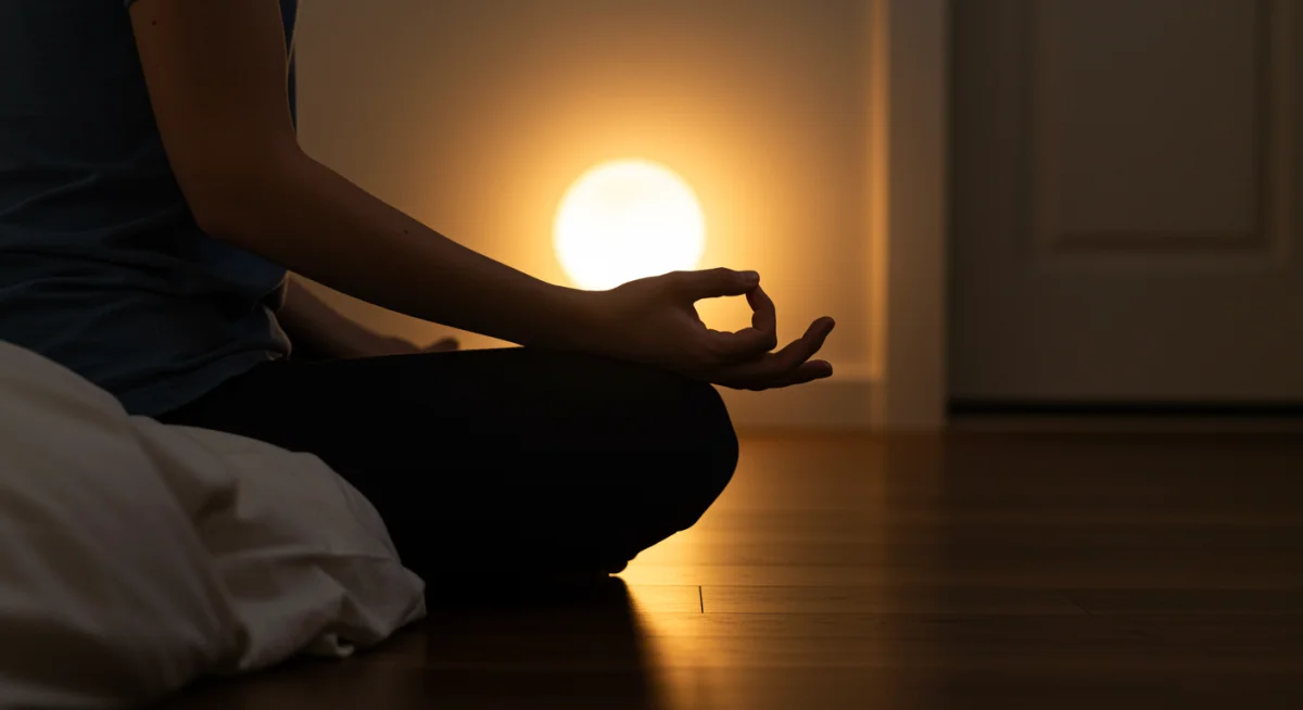 Person meditating for pre-sleep relaxation