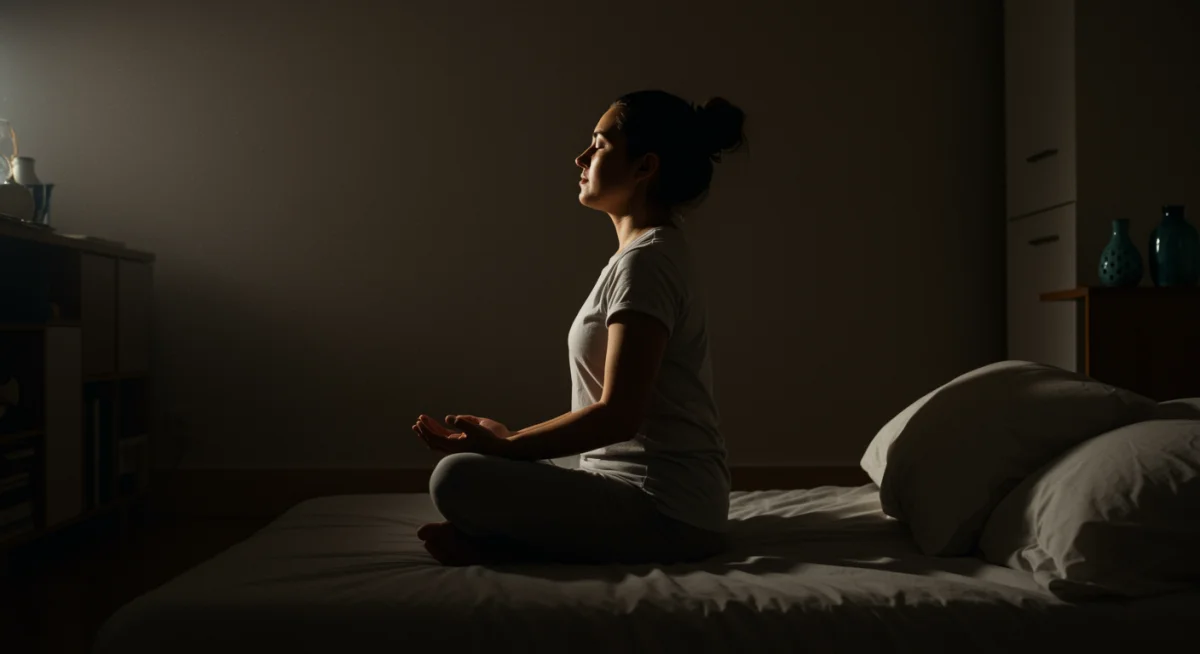 Person meditating before bed for better sleep