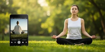 Person meditating amidst nature, representing digital detox and mental clarity.
