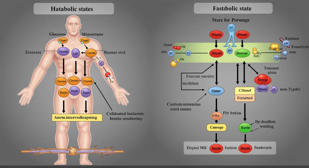Detailed diagram of human metabolic processes during fasting