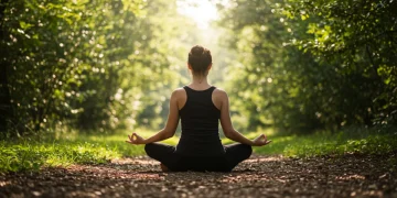 Person meditating peacefully in nature, enhancing focus