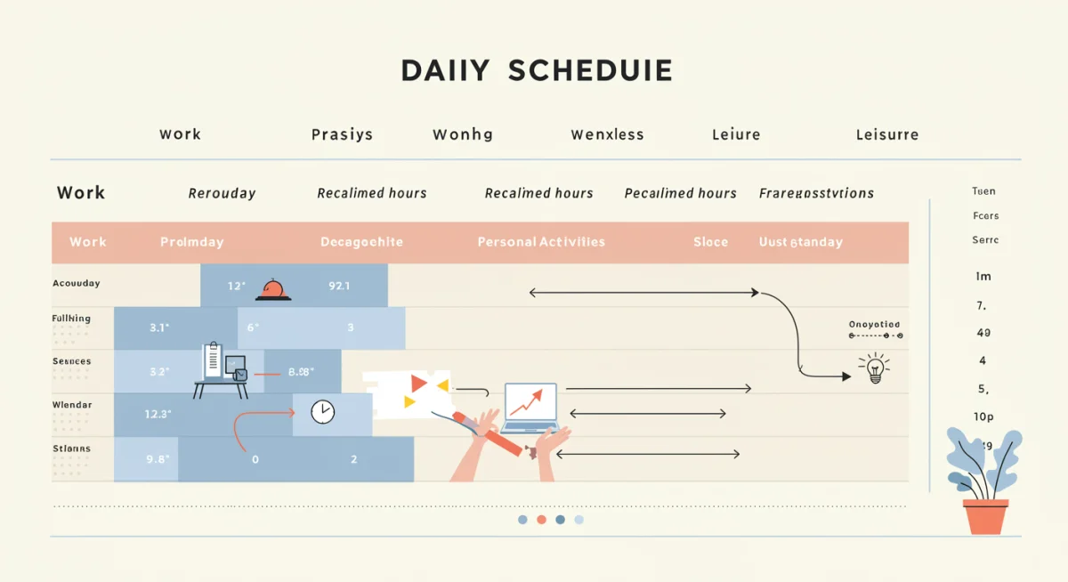 Visual daily schedule with optimized blocks for work and personal time.