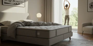 Modern bedroom with optimized mattress for back pain relief and better posture