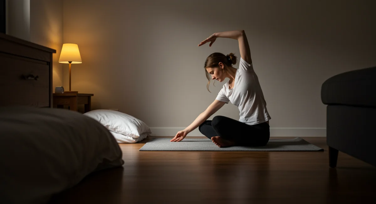 Person meditating before bed for improved sleep quality