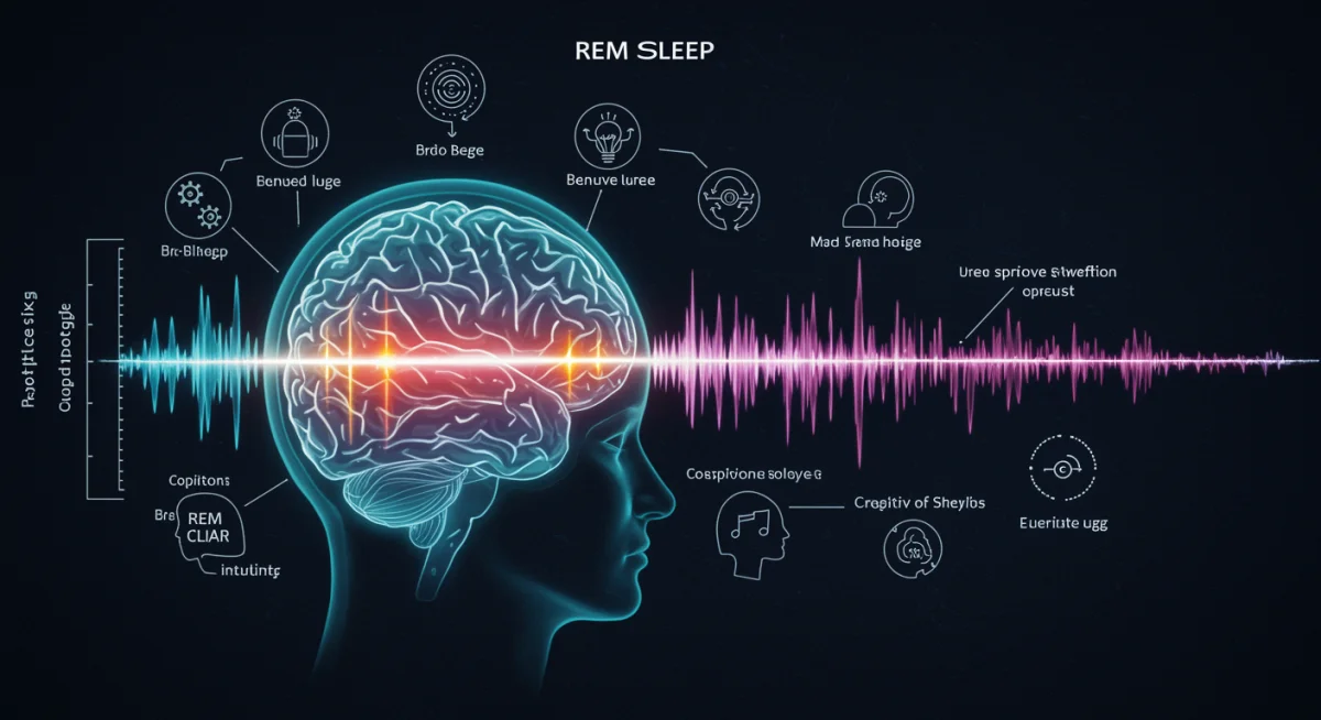 Brainwave patterns illustrating active REM sleep with cognitive benefits.