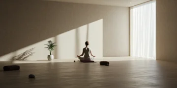 Person meditating peacefully in a silent retreat setting
