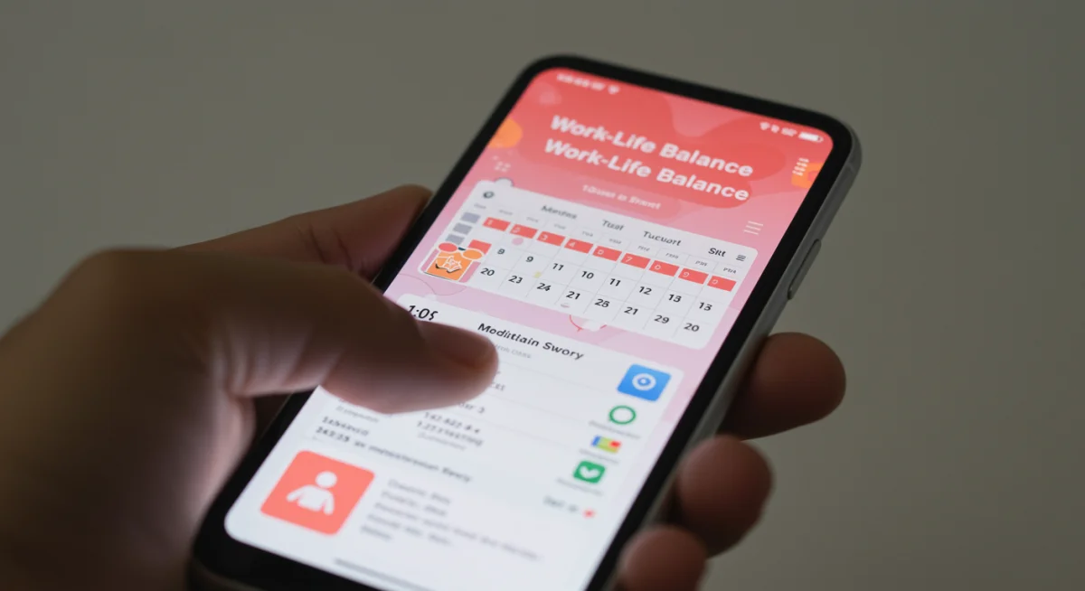 Smartphone displaying work-life balance app interface