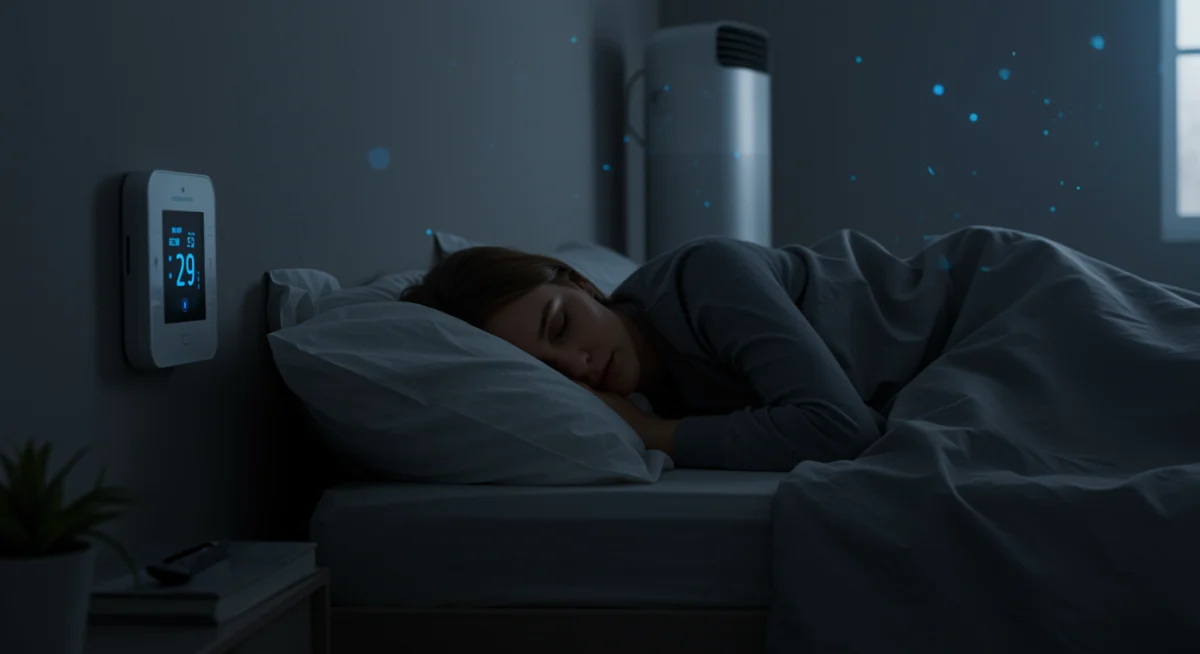 Person sleeping soundly in a temperature-controlled room