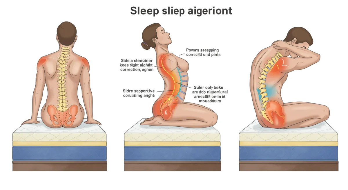 Spinal alignment diagram showing correct sleep posture on a supportive mattress