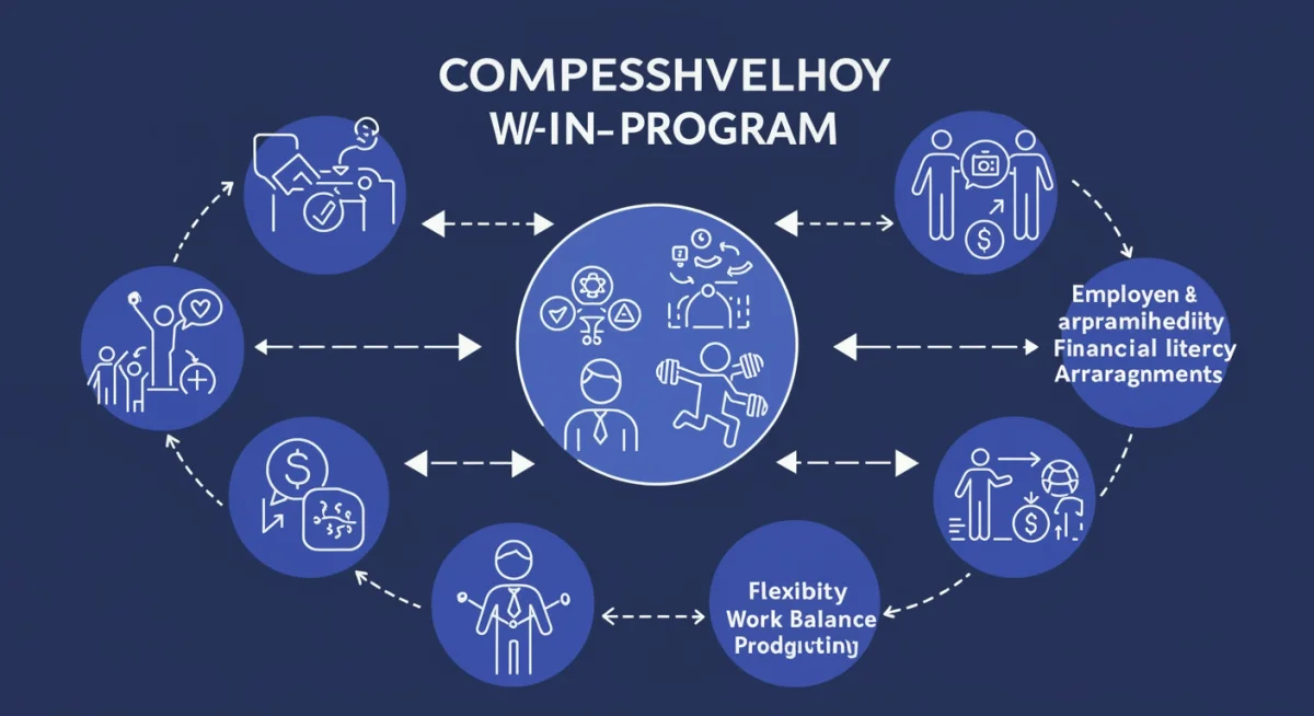 Infographic showing components and impact of wellness programs on work-life balance