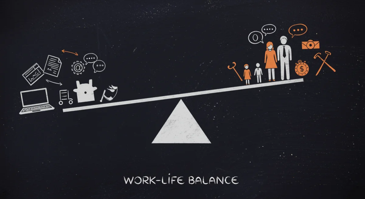 Work-life balance seesaw illustrating equilibrium between professional and personal life