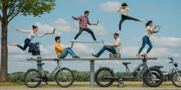 Work-Life Boundaries: US Companies Redefine in 2025 Professionals balancing work and personal life in a modern, flexible environment.