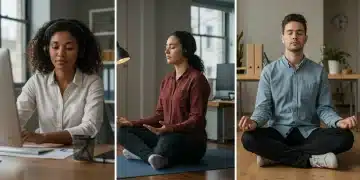 Professionals practicing mindfulness for enhanced focus in modern work settings