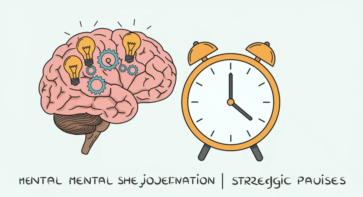 Brain with gears and lightbulbs representing cognitive enhancement from micro-breaks.