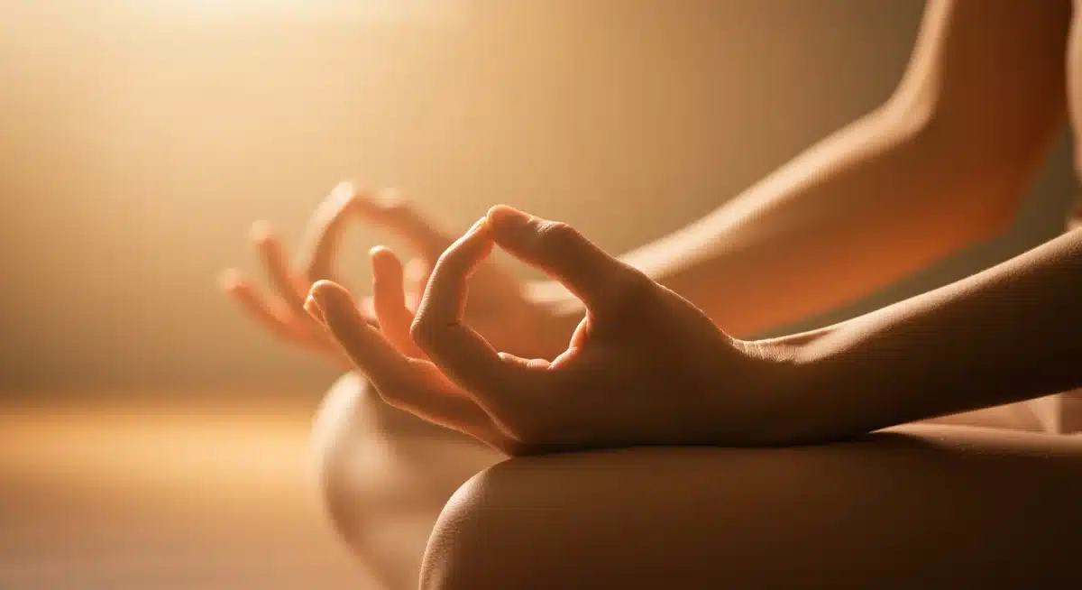 Hands in meditative gesture, symbolizing inner peace and focus
