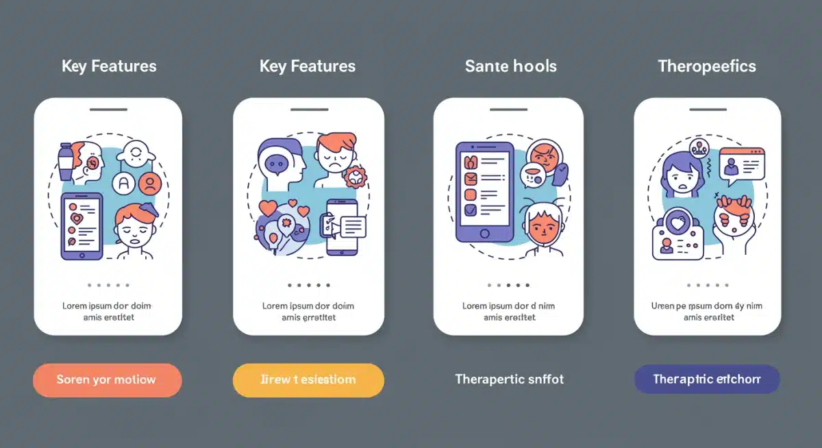 Infographic comparing features and benefits of four leading mental health applications.