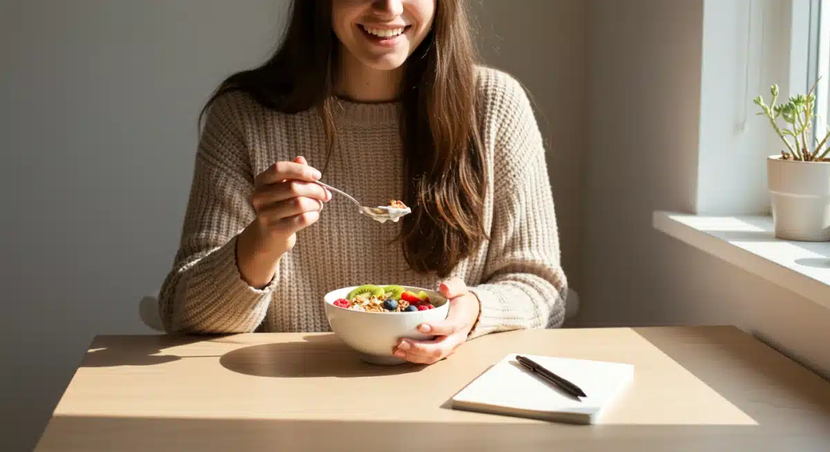 Mindful breakfast and journaling for morning routine