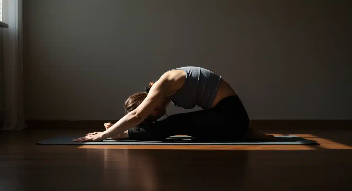 Person performing gentle yoga stretches before sleep