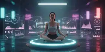Futuristic meditation with advanced mindfulness app interface