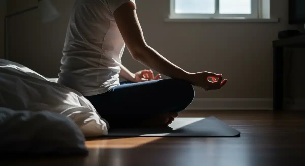 Person meditating before sleep for mental wellness