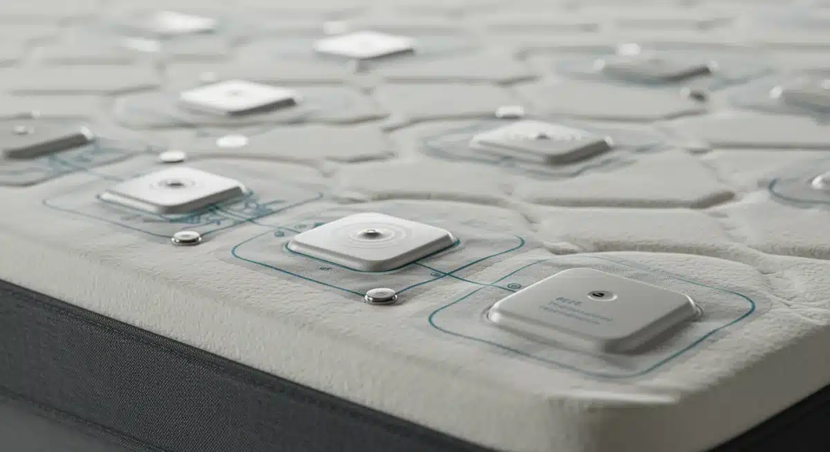 Close-up of smart mattress sensors for sleep tracking